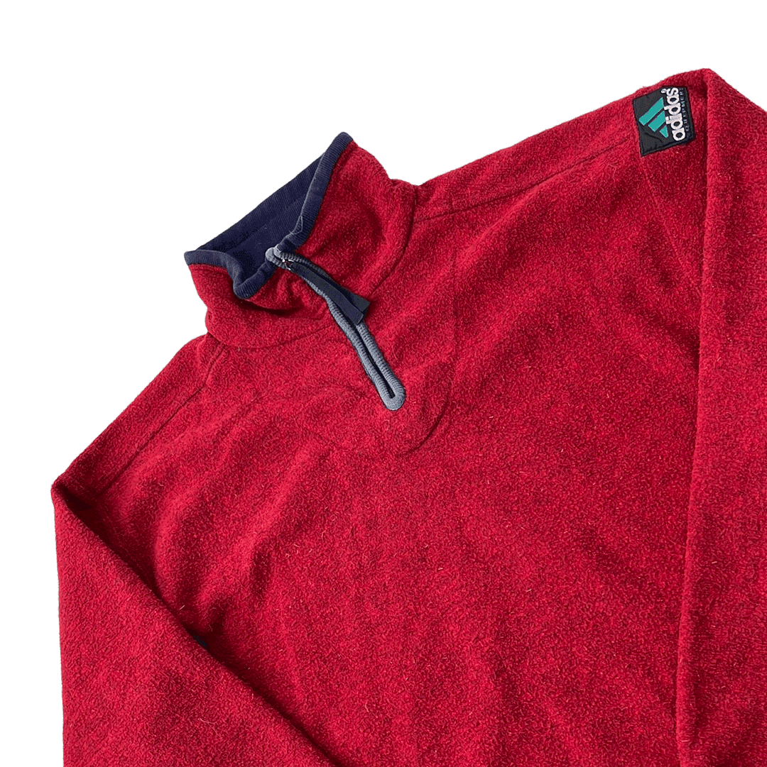 Vintage 90s Burgundy Adidas Quarter Zip Sweatshirt - Small - The Streetwear Studio
