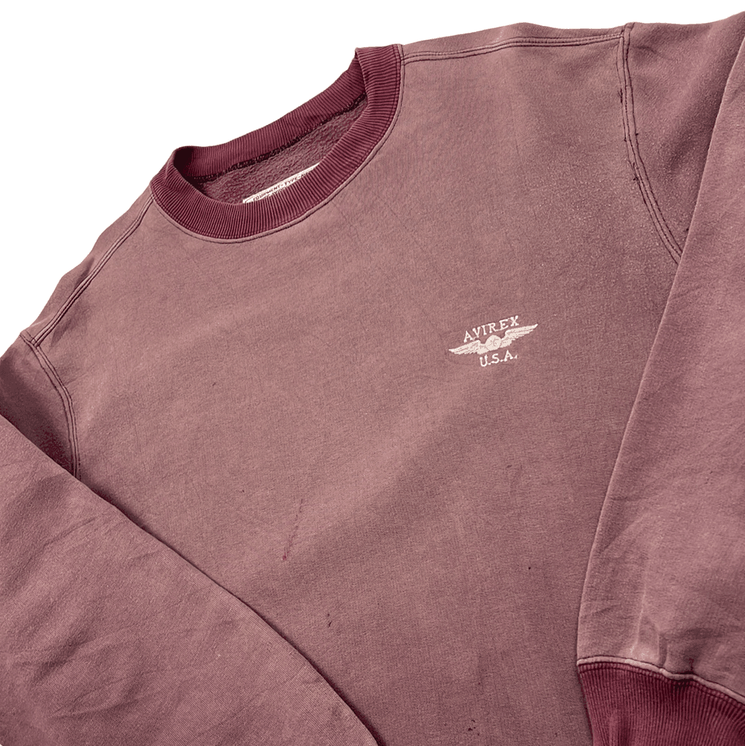 Vintage 90s Burgundy Avirex Sweatshirt - Medium - The Streetwear Studio