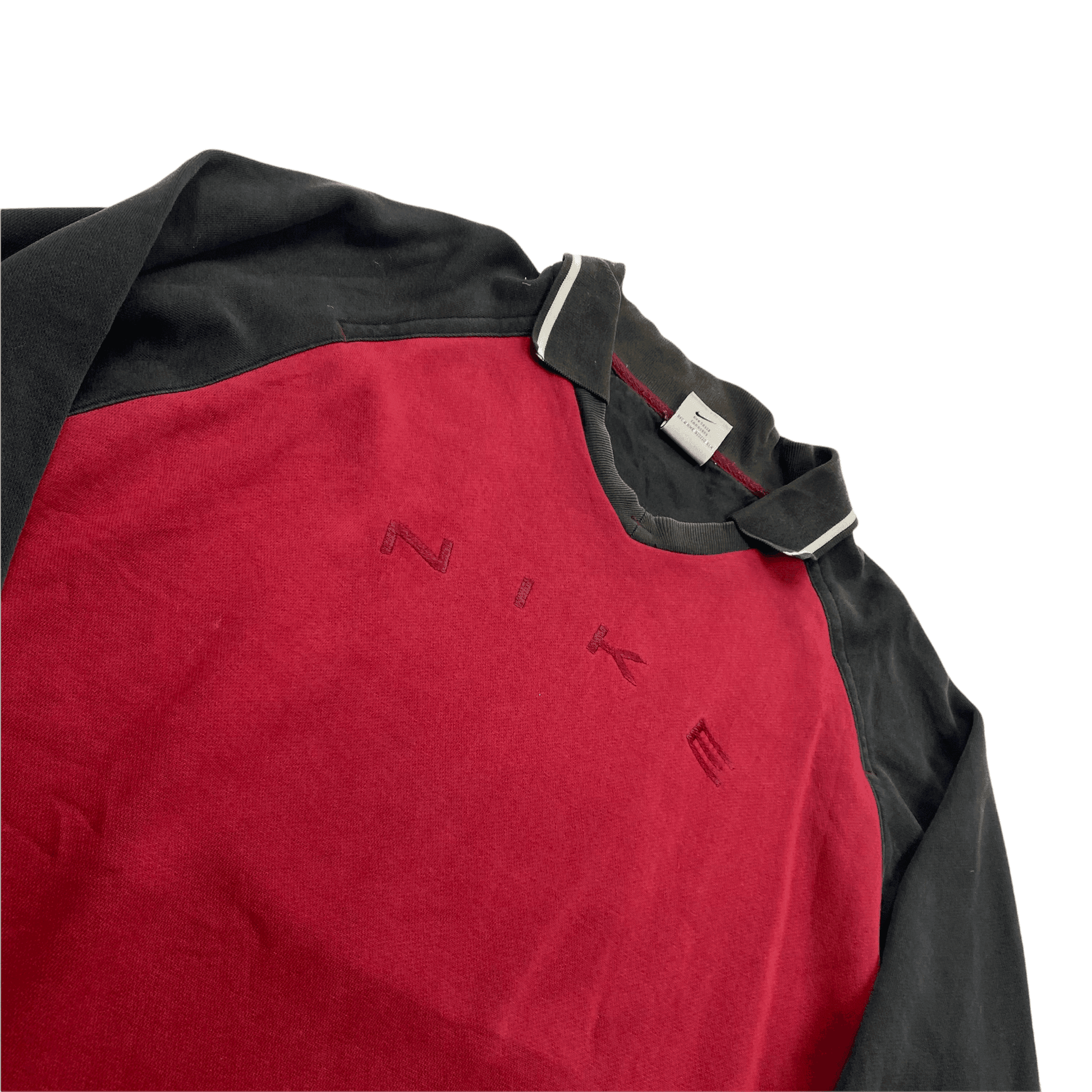 Vintage 90s Burgundy + Black Nike Spell-Out Sweatshirt - Large - The Streetwear Studio