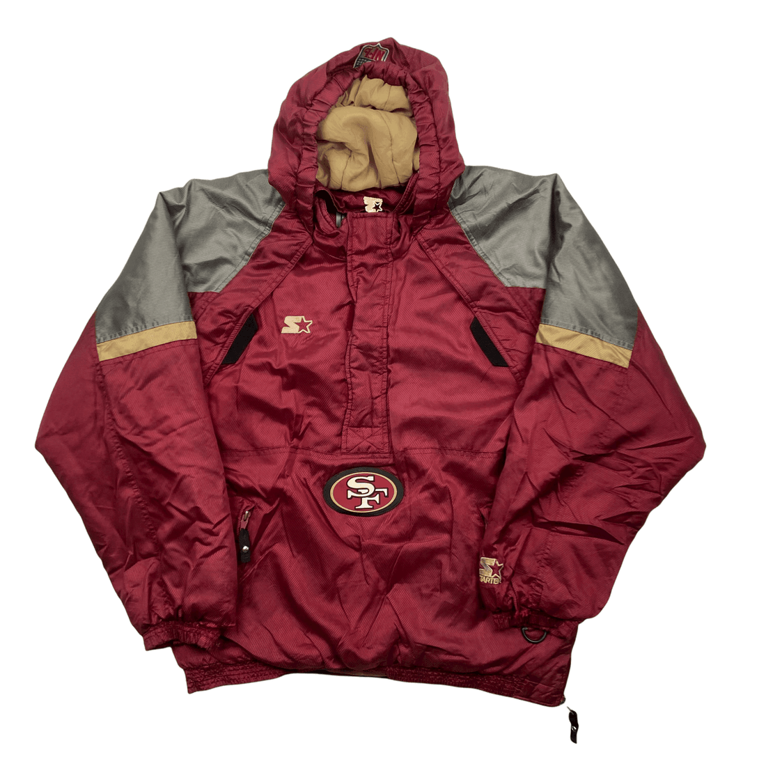 Vintage 90s Burgundy + Grey San Francisco 49ers Quarter Zip Pullover Coat/ Jacket - Extra Large - The Streetwear Studio