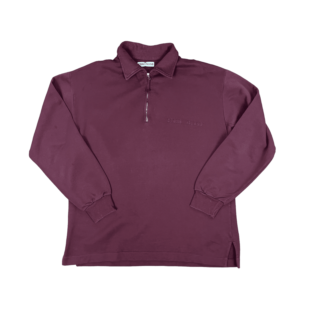 Vintage 90s Burgundy Stone Island Quarter Zip Sweatshirt - Medium - The Streetwear Studio