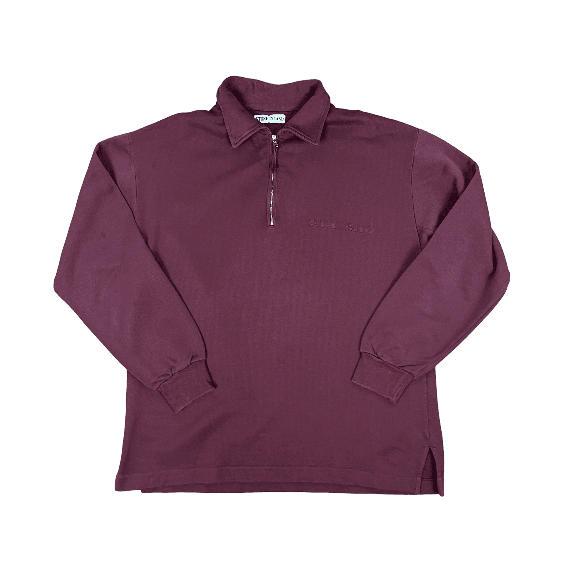Vintage 90s Burgundy Stone Island Quarter Zip Sweatshirt - Medium - The Streetwear Studio