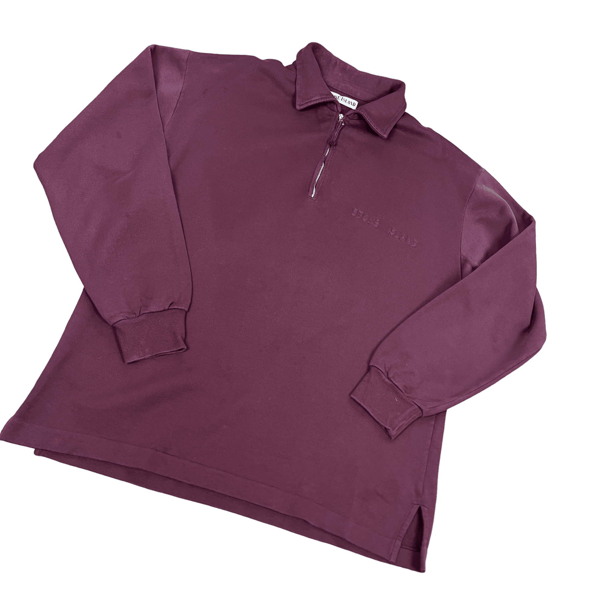 Vintage 90s Burgundy Stone Island Quarter Zip Sweatshirt - Medium - The Streetwear Studio