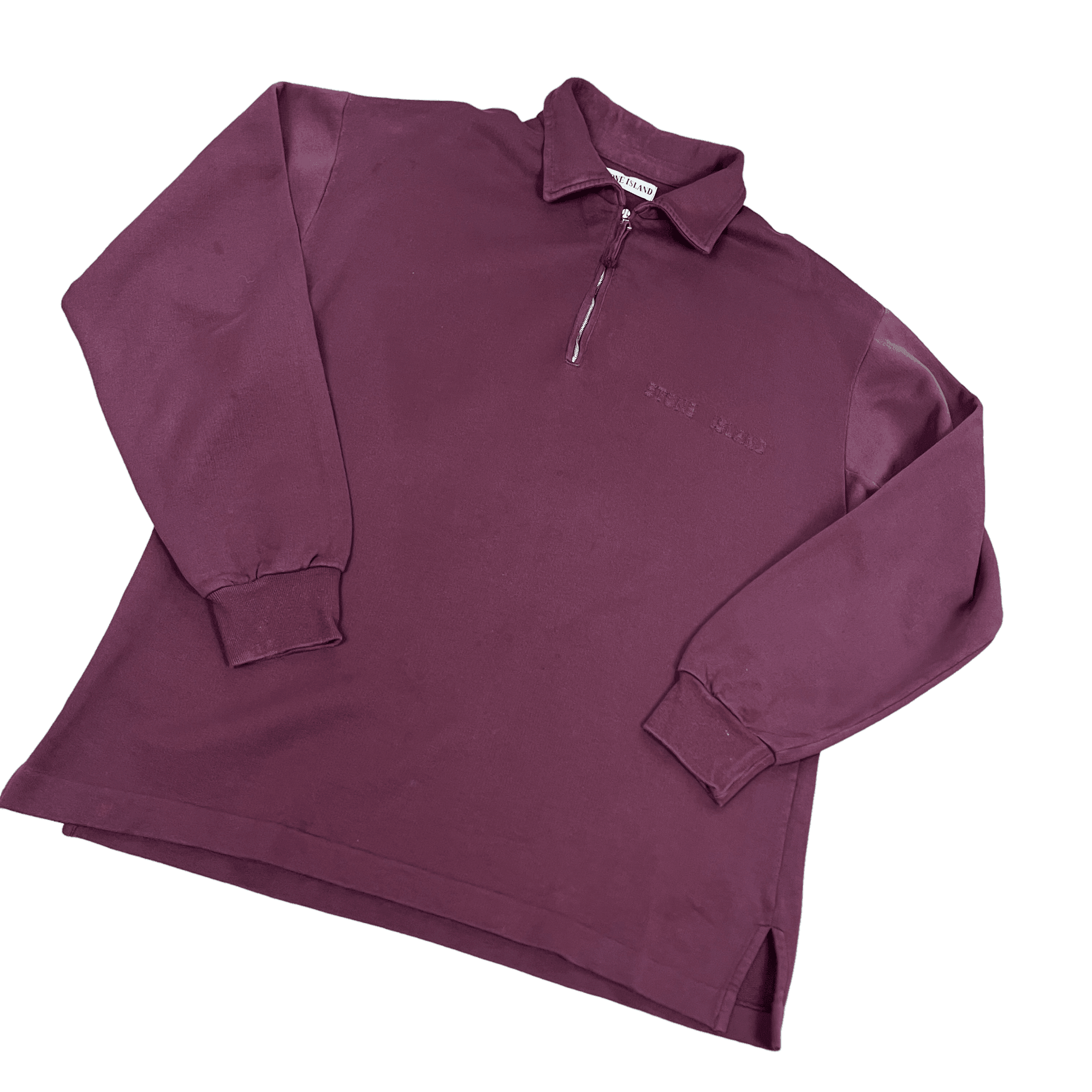 Vintage 90s Burgundy Stone Island Quarter Zip Sweatshirt - Medium - The Streetwear Studio