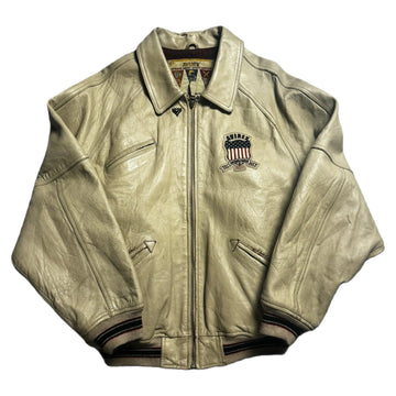 Vintage 90s Cream Avirex Leather Jacket - XL | The Streetwear Studio