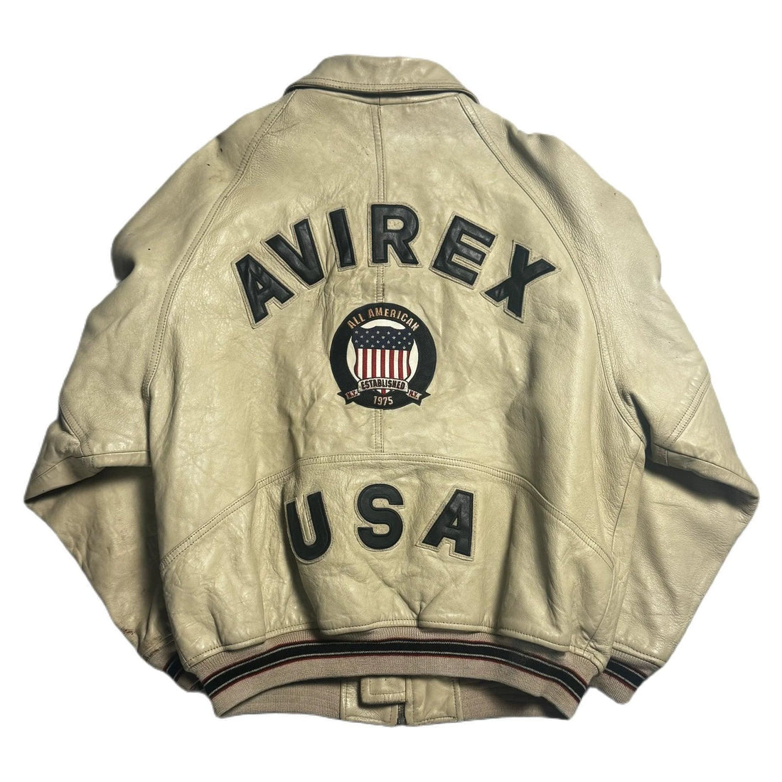 Vintage 90s Cream Avirex Leather Jacket - XL | The Streetwear Studio