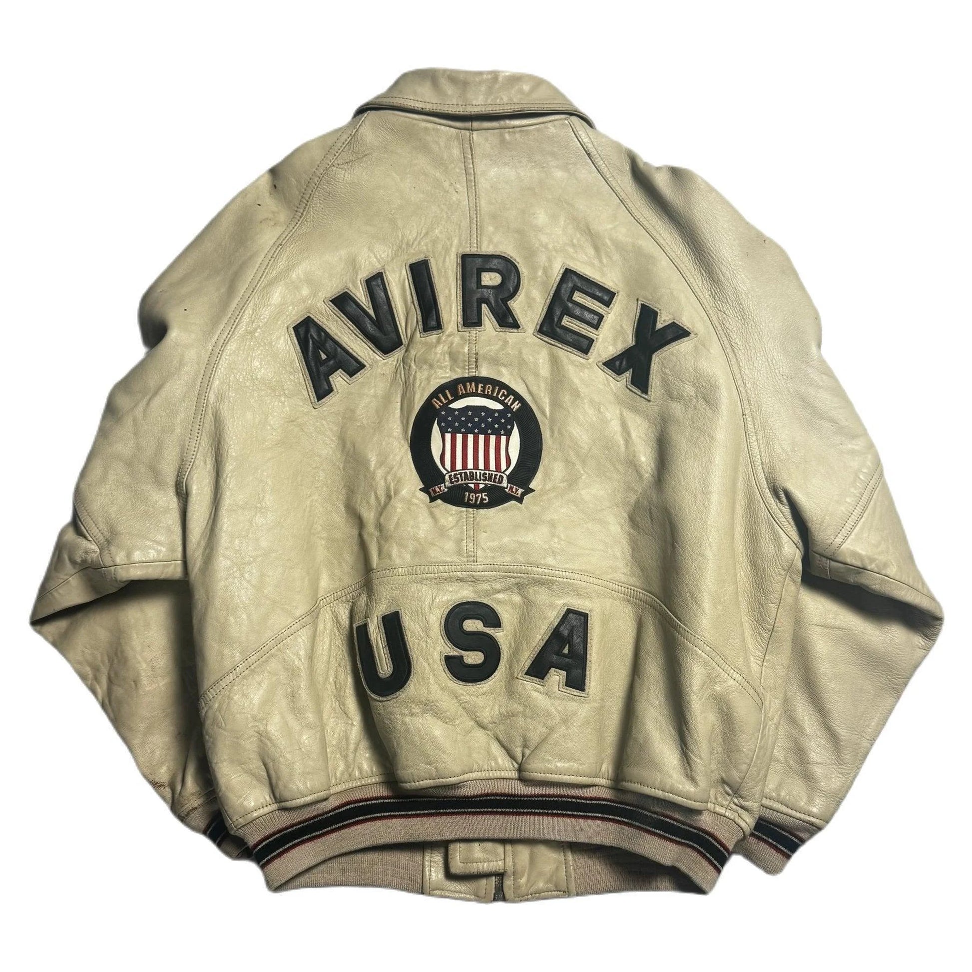 Vintage 90s Cream Avirex Leather Jacket - XL | The Streetwear Studio