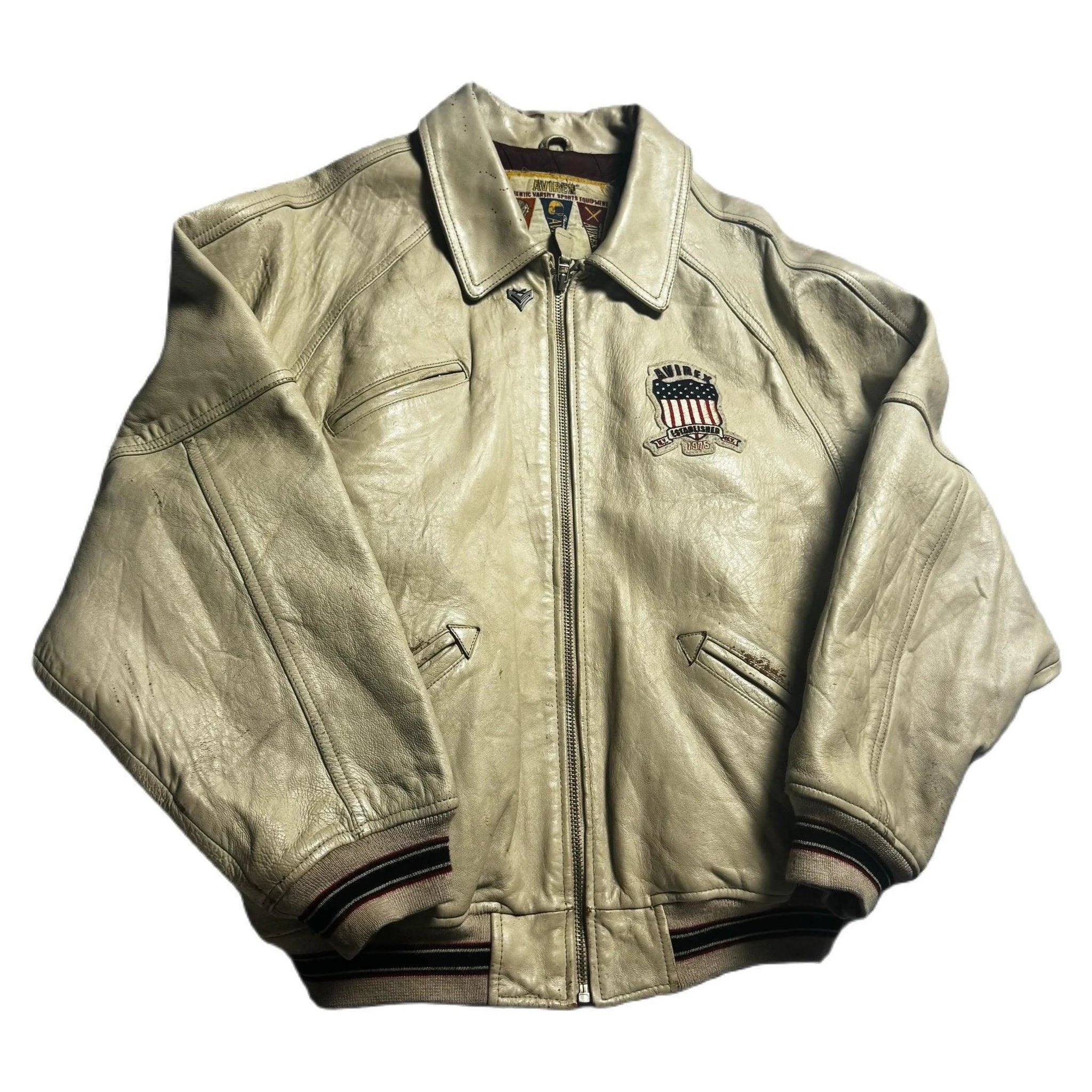 Vintage 90s Cream Avirex Leather Jacket - XL | The Streetwear Studio