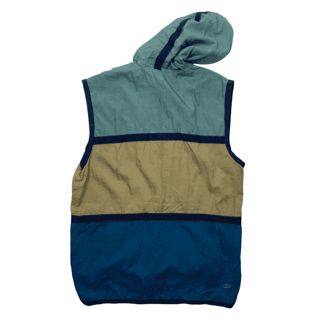 Vintage 90s Green, Beige + Blue Nike ACG Spell-Out Waterproof Gilet/ Vest - Extra Large - The Streetwear Studio