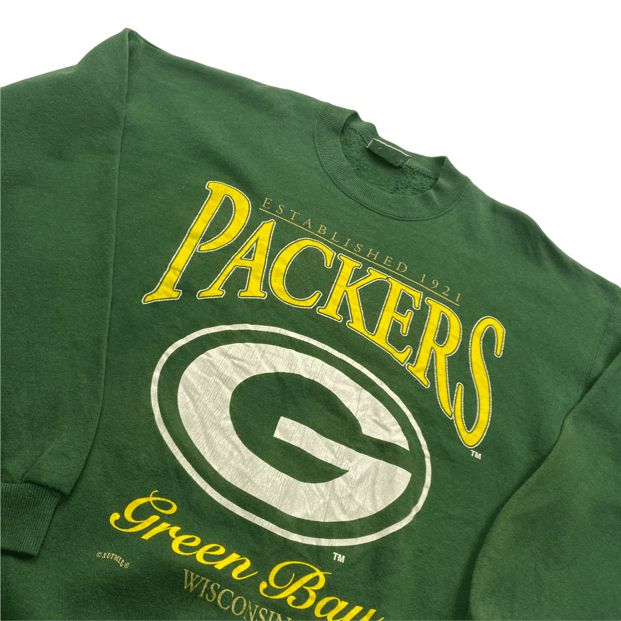 Vintage 90s Green Lee Sport Nutmeg Green Bay Packers NFL Spell-Out Sweatshirt - Extra Large - The Streetwear Studio