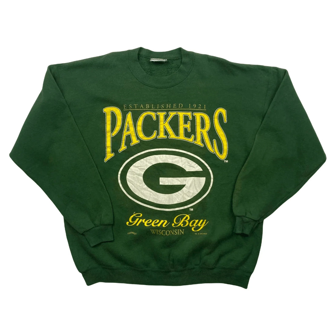 Vintage 90s Green Lee Sport Nutmeg Green Bay Packers NFL Spell-Out Sweatshirt - XL | The Streetwear Studio