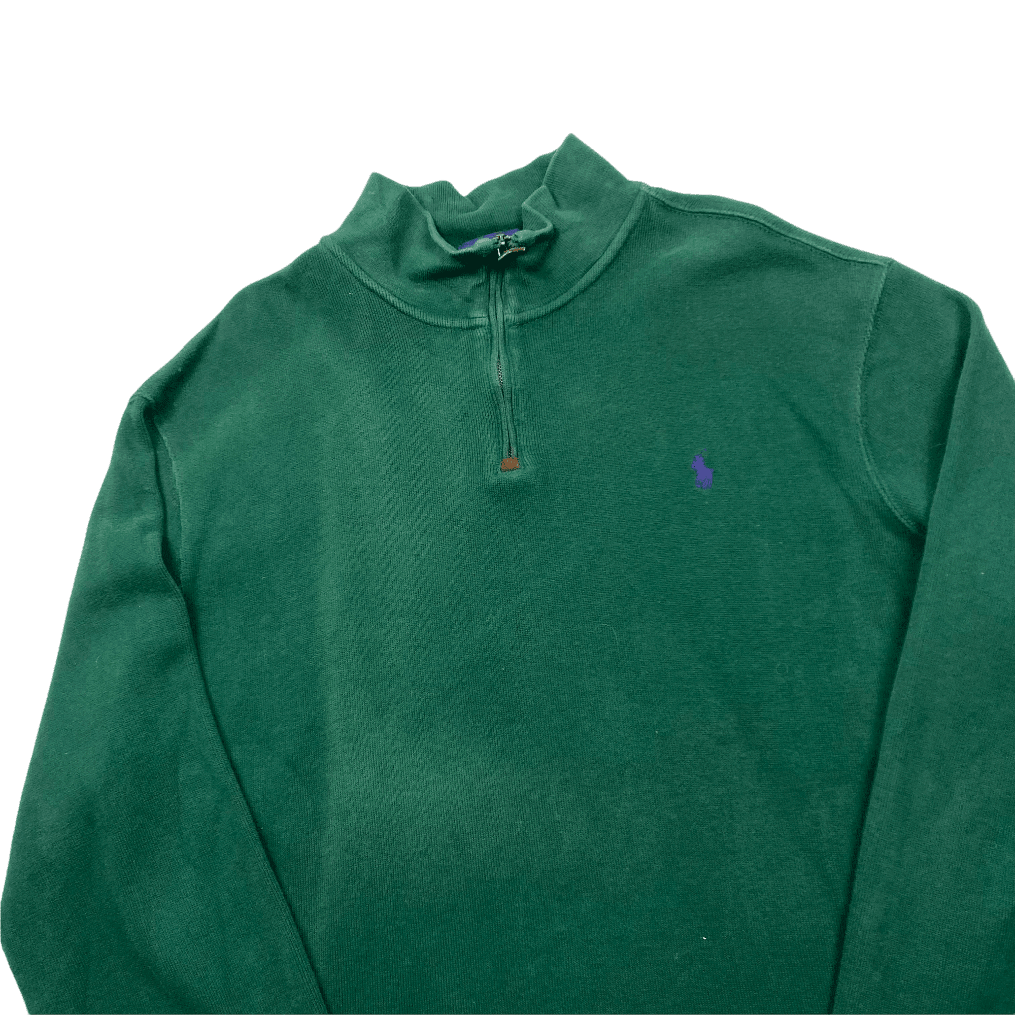 Vintage 90s Green Polo Ralph Lauren Quarter Zip Sweatshirt - Extra Large - The Streetwear Studio
