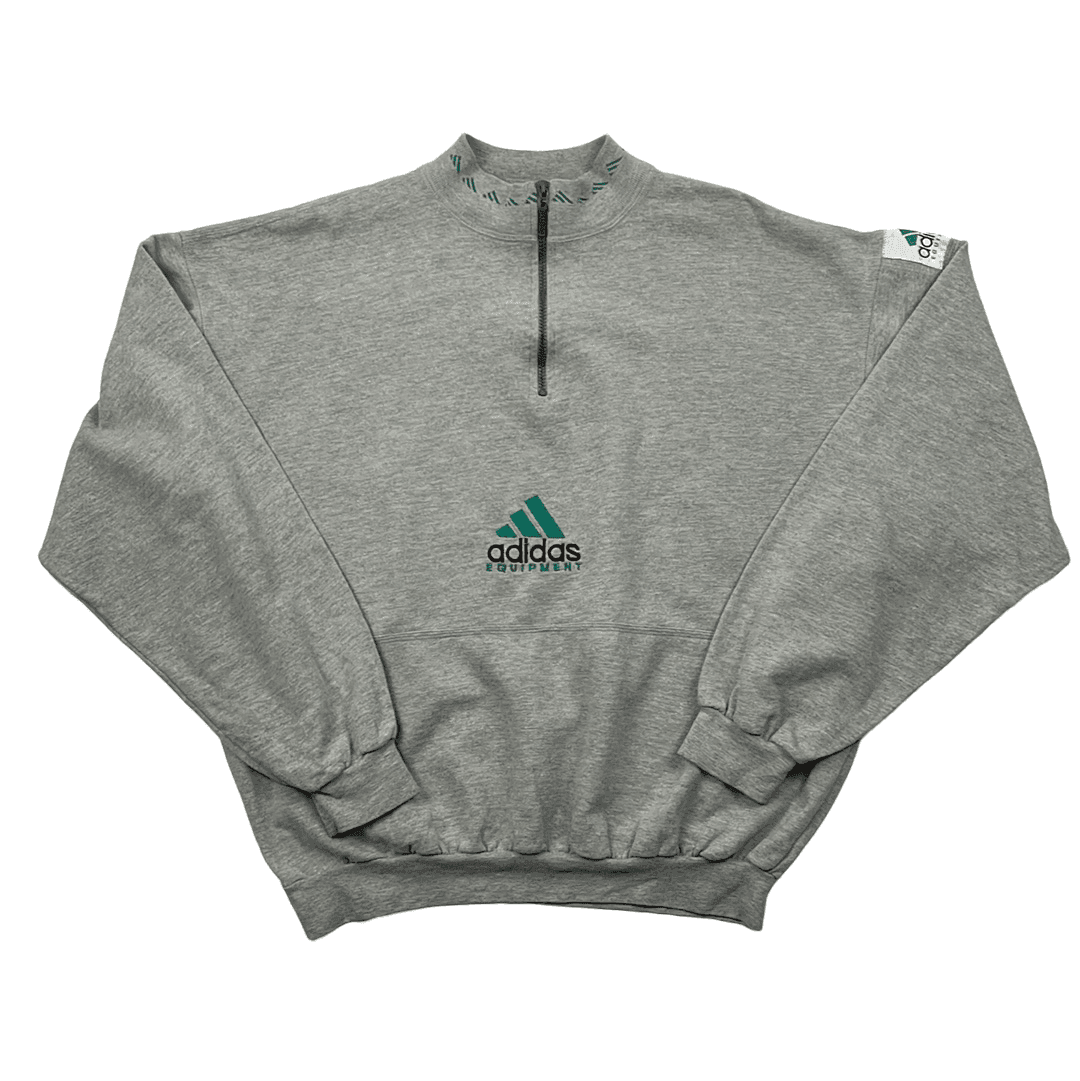 Vintage 90s Grey Adidas Equipment Quarter Zip Sweatshirt - Extra Large - The Streetwear Studio