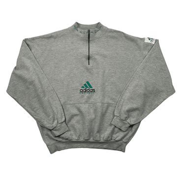 Vintage 90s Grey Adidas Equipment Quarter Zip Sweatshirt - Extra Large - The Streetwear Studio