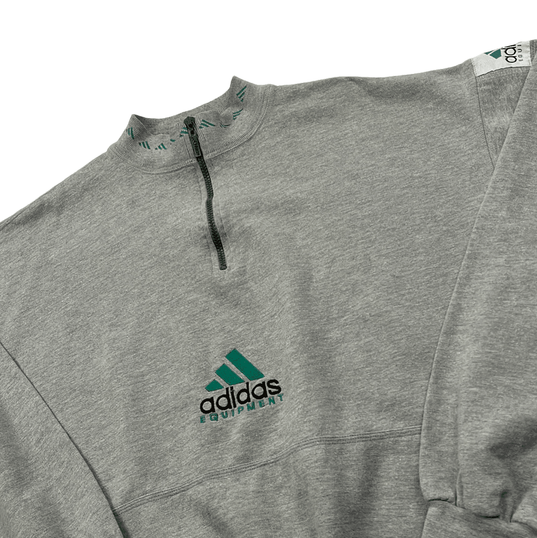 Vintage 90s Grey Adidas Equipment Quarter Zip Sweatshirt - Extra Large - The Streetwear Studio