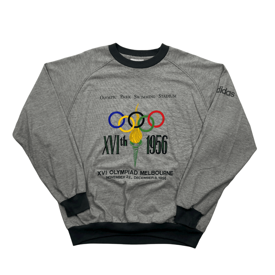 Vintage 90s Grey Adidas Olympic Collection Spell-Out Sweatshirt - Large - The Streetwear Studio