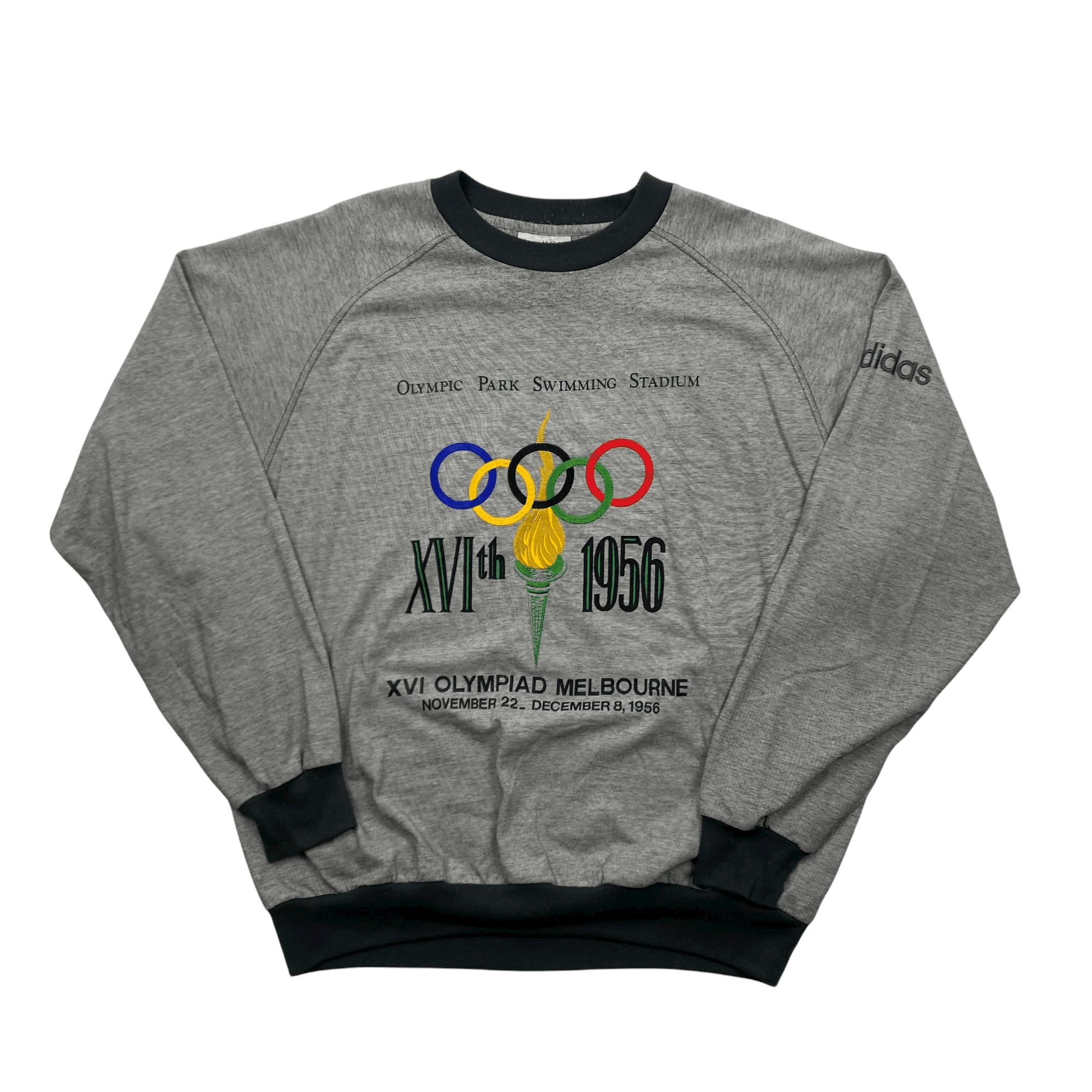 Vintage 90s Grey Adidas Olympic Collection Spell-Out Sweatshirt - Large - The Streetwear Studio