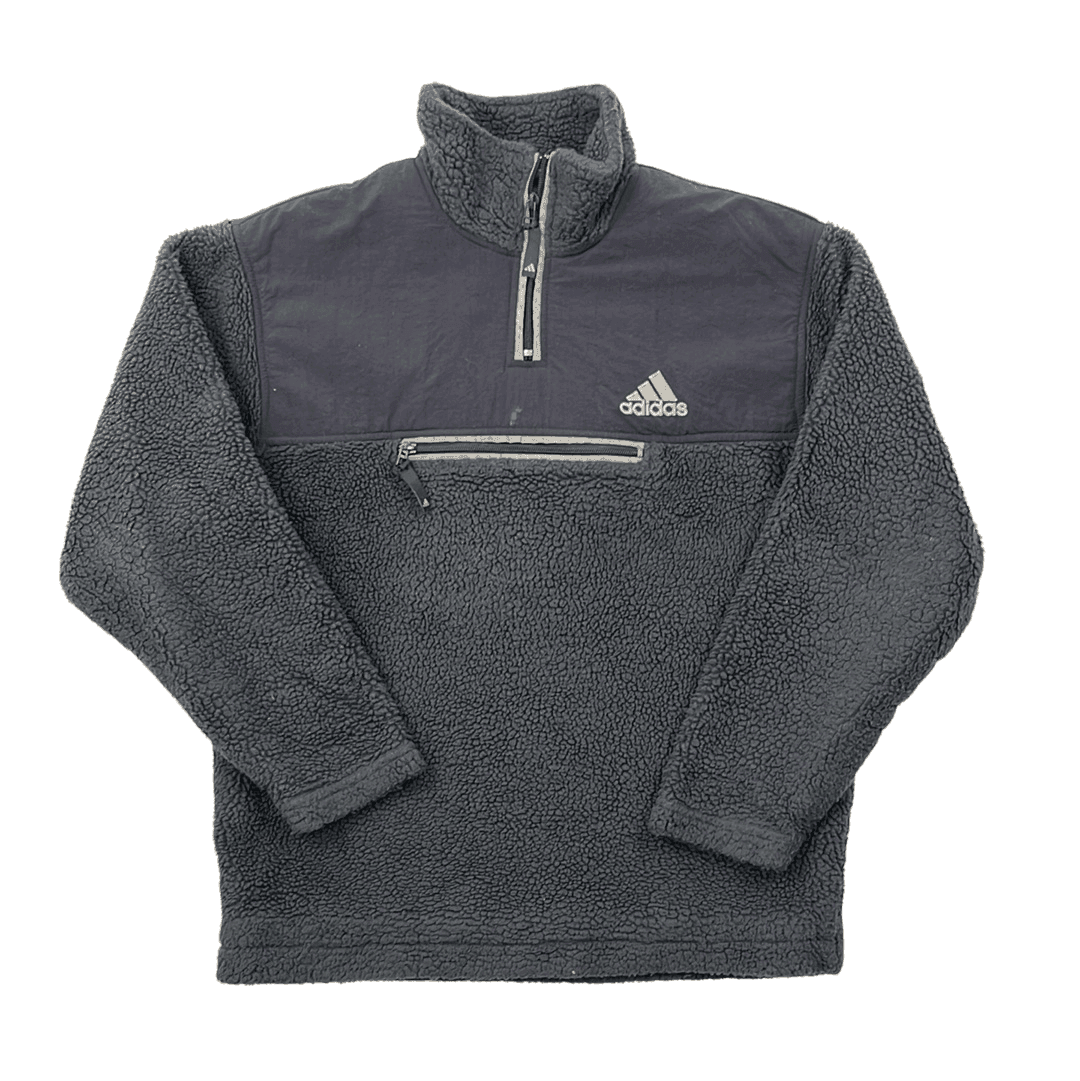 Vintage 90s Grey Adidas Quarter Zip Fleece - Medium - The Streetwear Studio