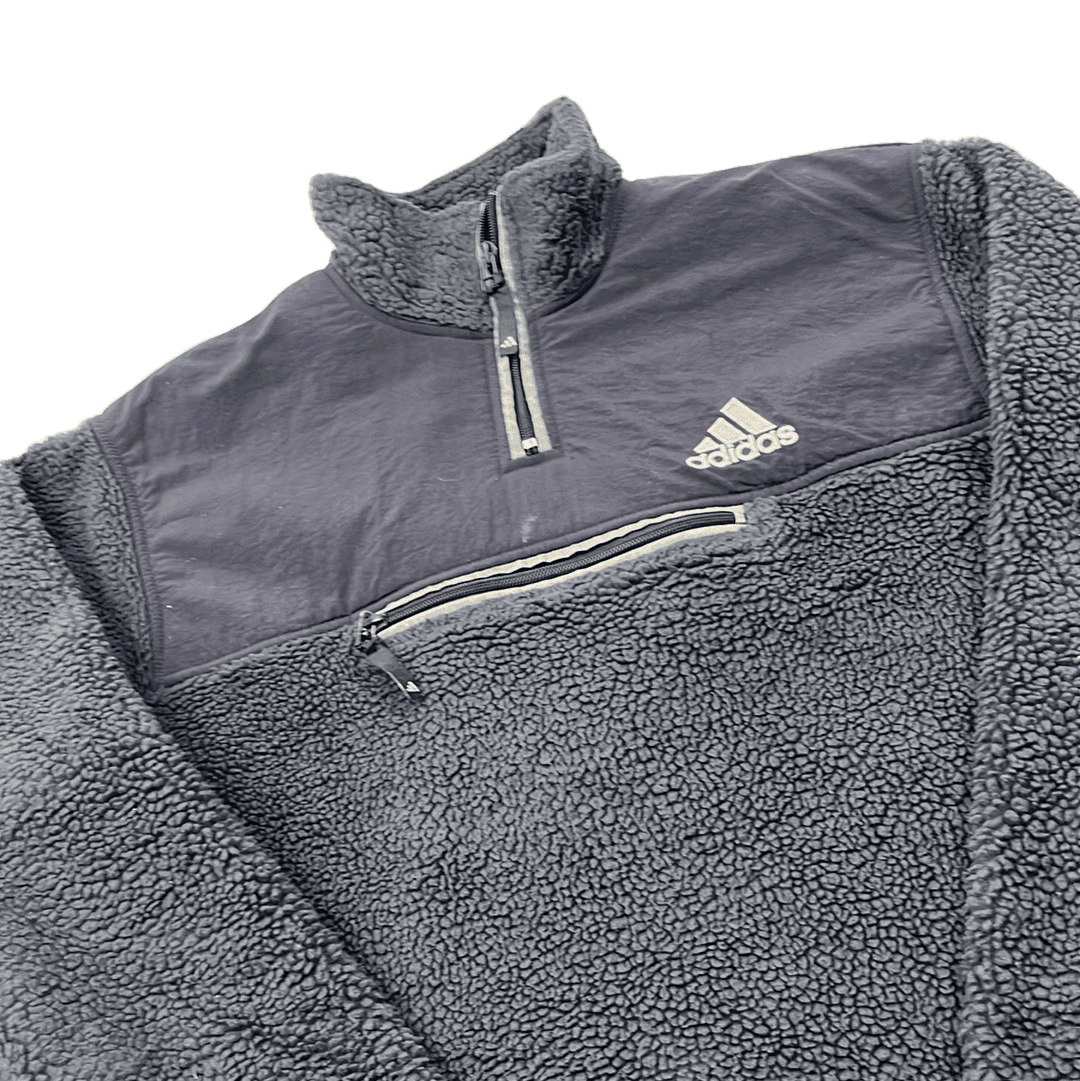 Vintage 90s Grey Adidas Quarter Zip Fleece - Medium - The Streetwear Studio