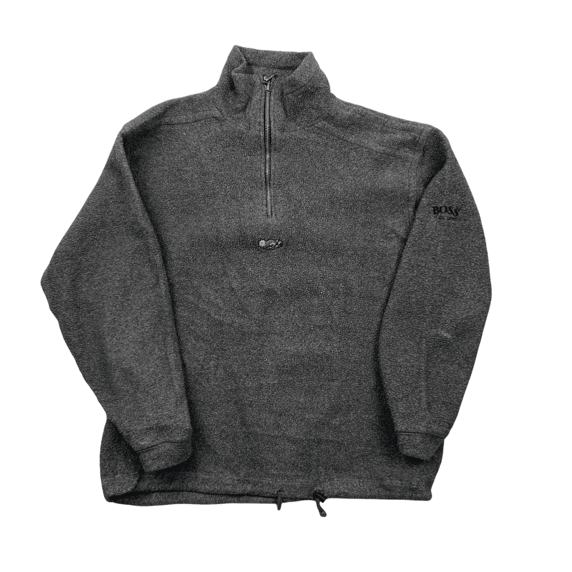 Vintage 90s Grey Hugo Boss Spell-Out Quarter Zip Fleece - Large - The Streetwear Studio