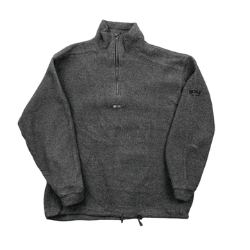 Vintage 90s Grey Hugo Boss Spell-Out Quarter Zip Fleece - Large - The Streetwear Studio