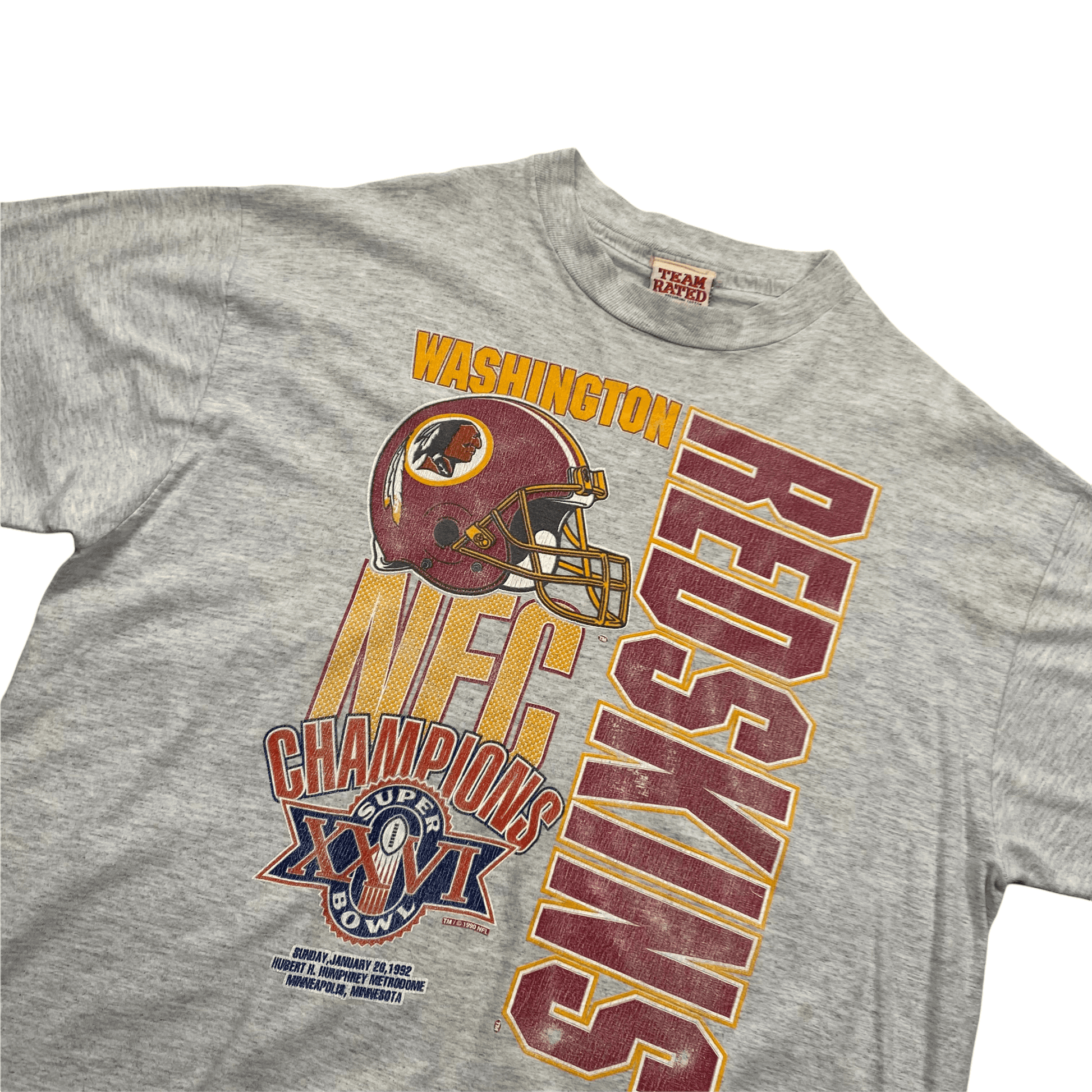 Vintage 90s Grey NFL Redskins Spell-Out Graphic Tee - Large - The Streetwear Studio