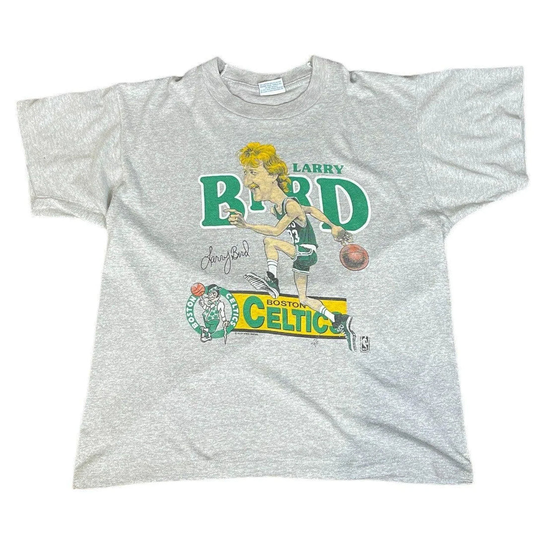 Vintage 90s Grey Nutmeg Larry Bird Boston Celtics Tee - S | The Streetwear Studio