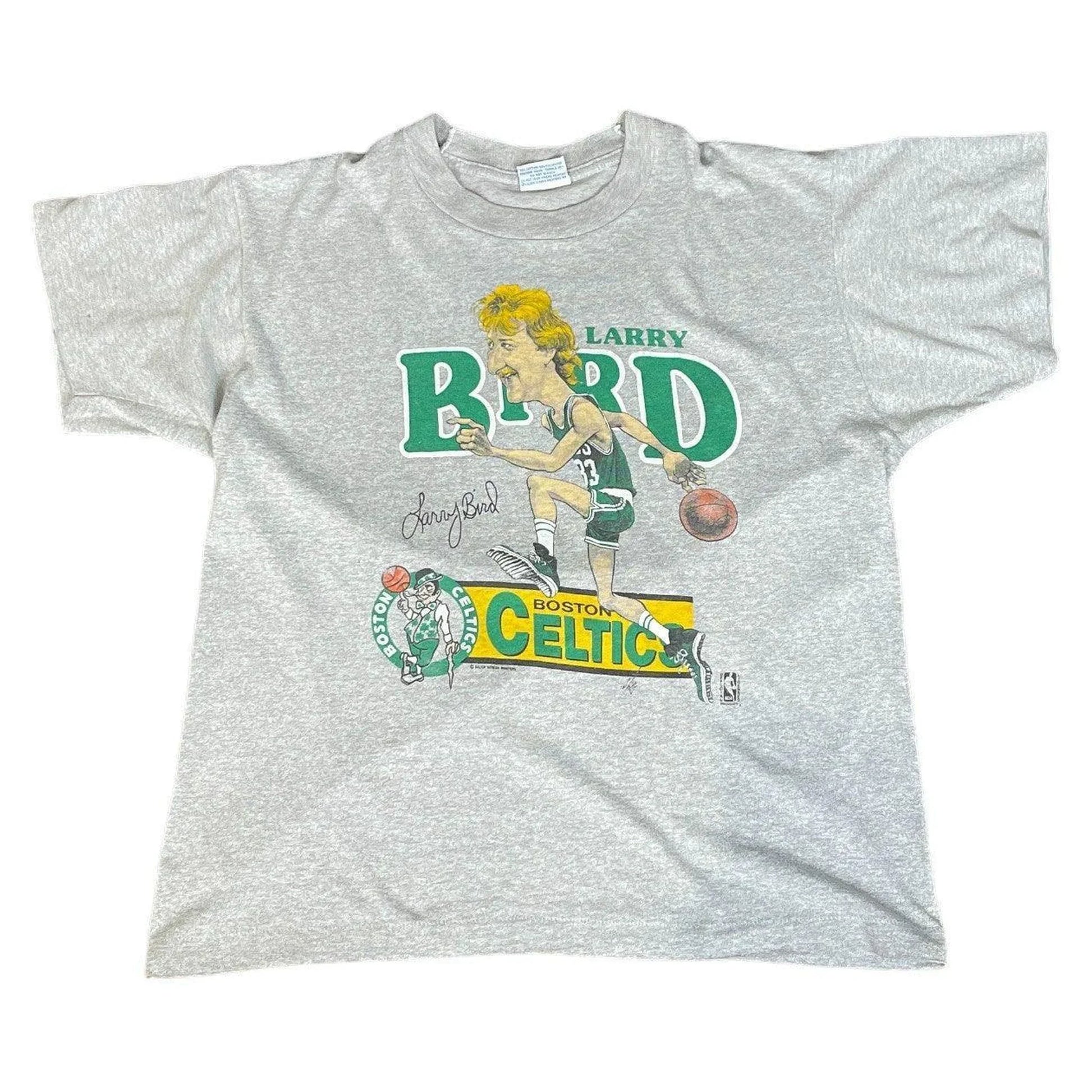 Vintage 90s Grey Nutmeg Larry Bird Boston Celtics Tee - S | The Streetwear Studio