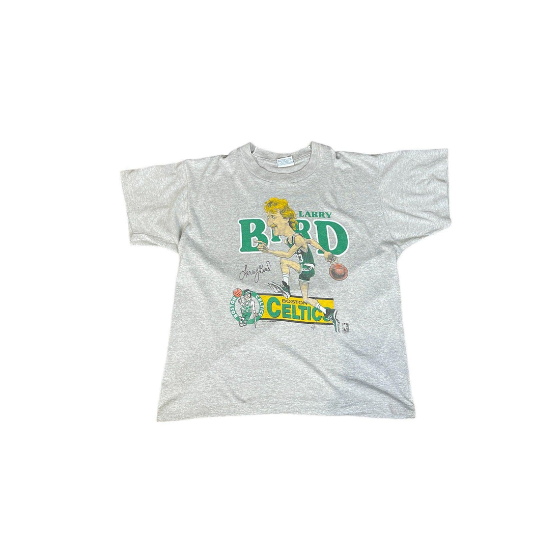 Vintage 90s Grey Nutmeg Larry Bird Boston Celtics Tee - Small - The Streetwear Studio