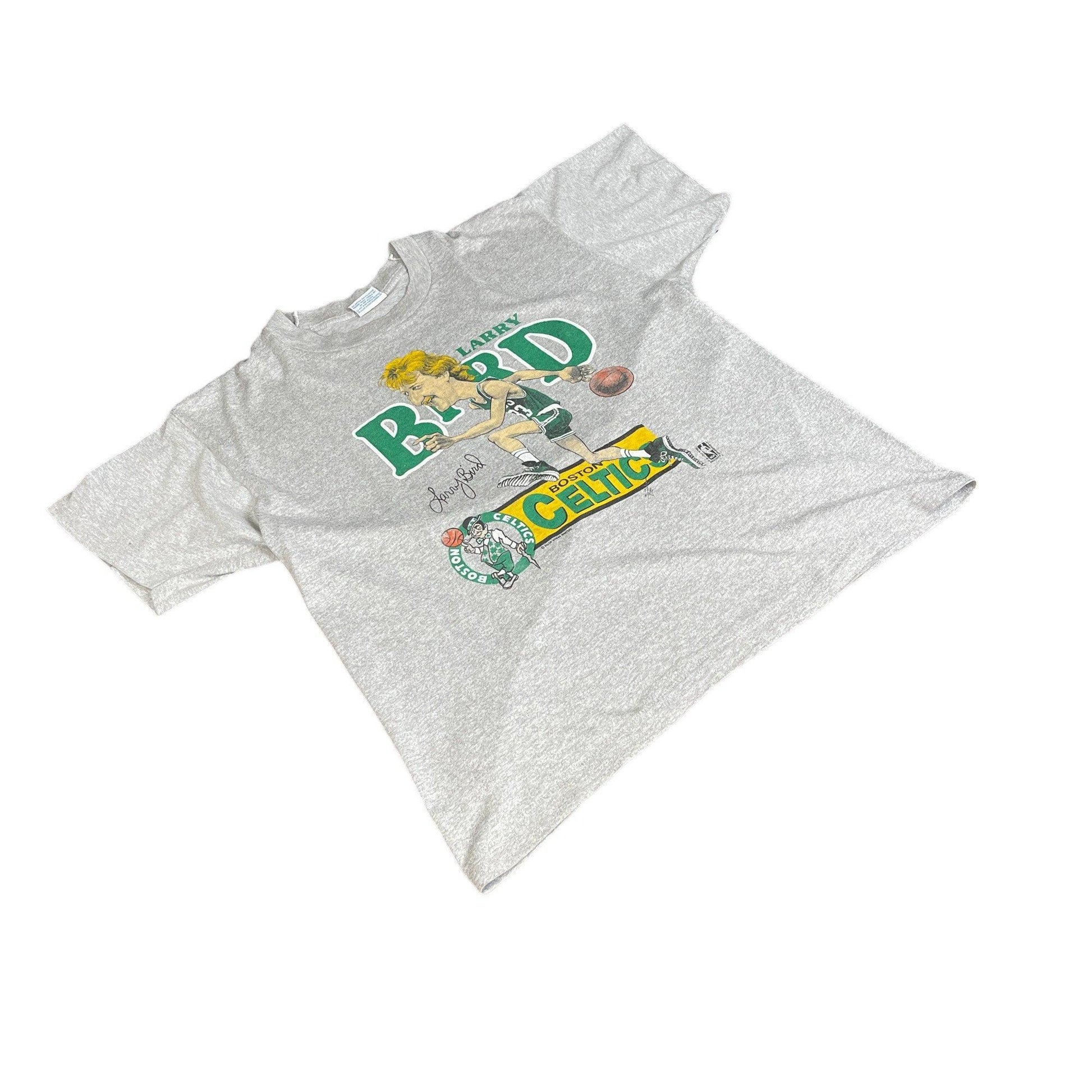 Vintage 90s Grey Nutmeg Larry Bird Boston Celtics Tee - Small - The Streetwear Studio