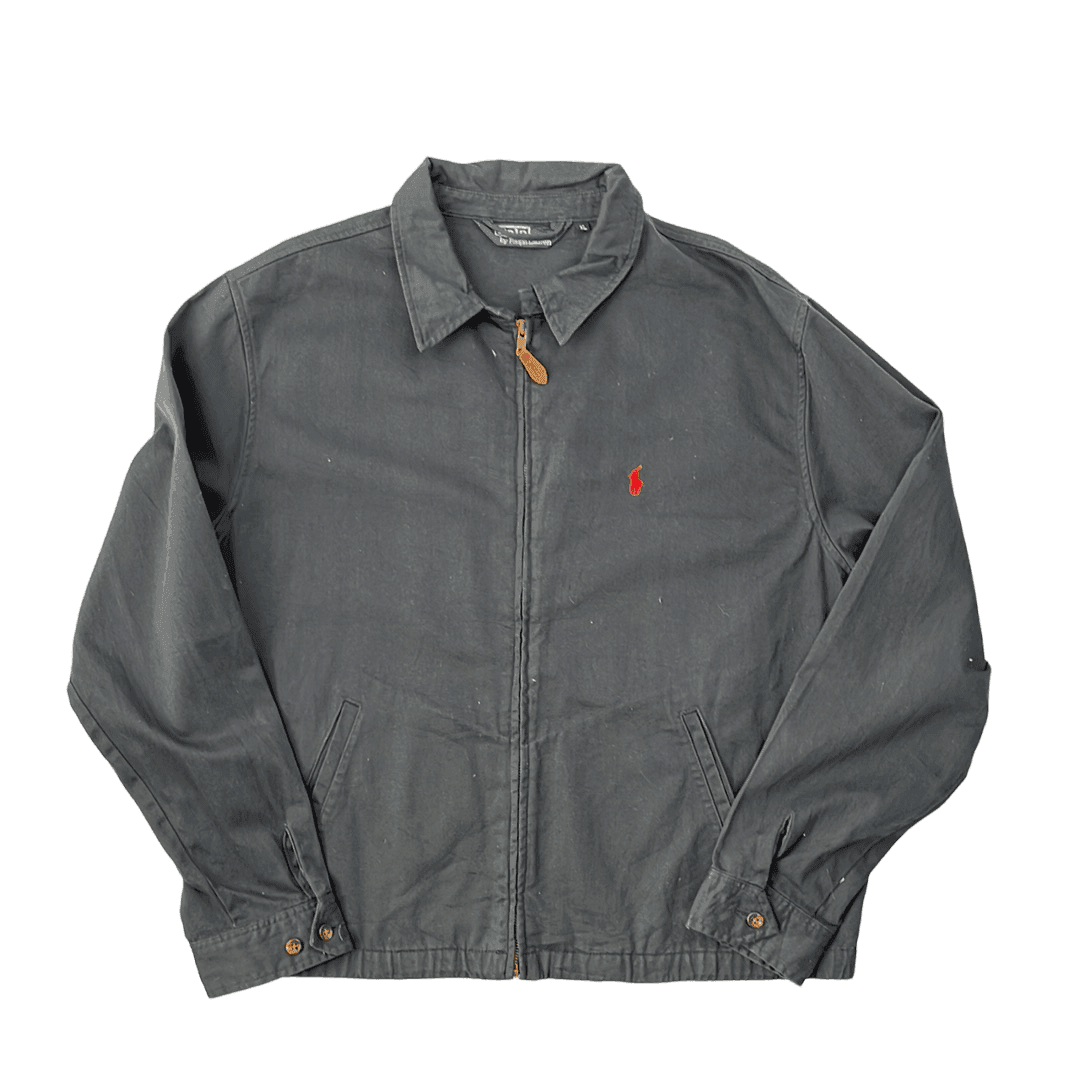 Vintage 90s Grey Polo Ralph Lauren Harrington Jacket - Extra Large - The Streetwear Studio