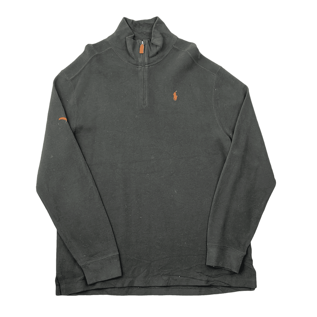 Vintage 90s Grey Polo Ralph Lauren Quarter Zip Sweatshirt - Extra Large - The Streetwear Studio