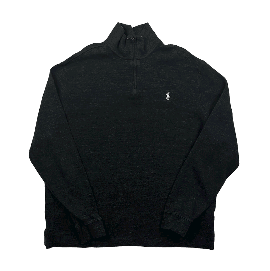 Vintage 90s Grey Polo Ralph Lauren Quarter Zip Sweatshirt - Extra Large - The Streetwear Studio