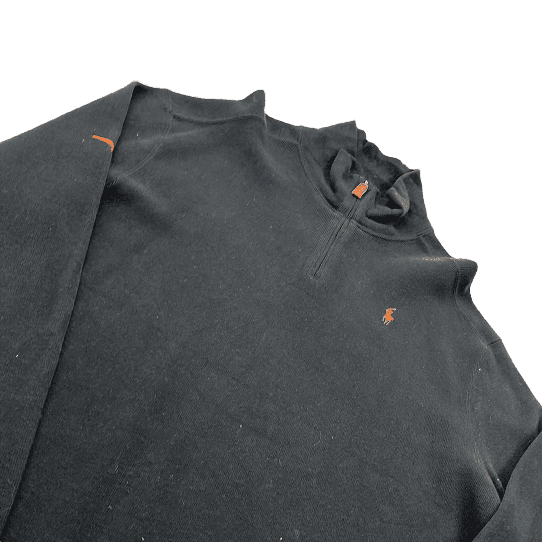 Vintage 90s Grey Polo Ralph Lauren Quarter Zip Sweatshirt - Extra Large - The Streetwear Studio
