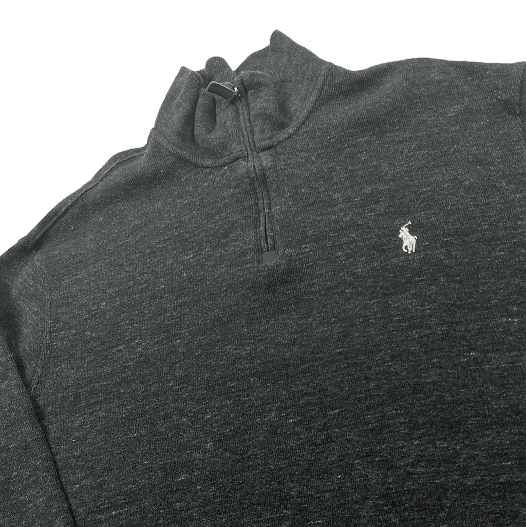 Vintage 90s Grey Polo Ralph Lauren Quarter Zip Sweatshirt - Extra Large - The Streetwear Studio
