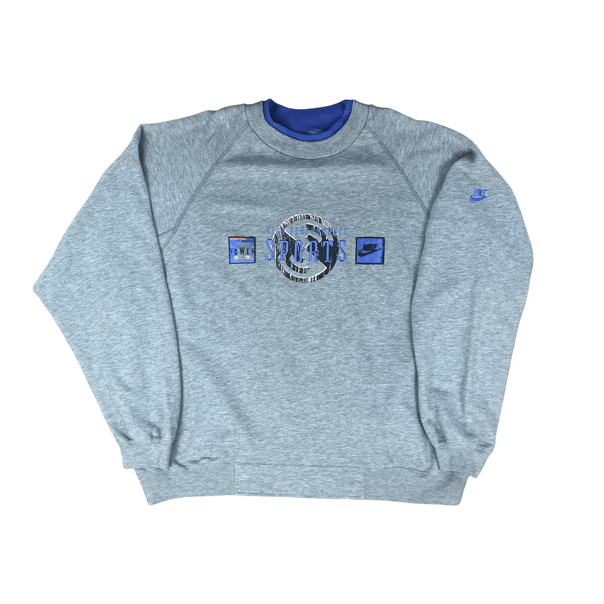 Vintage 90s Grey + Purple Nike High Preformance Sports Spell-Out Sweatshirt - XXL - The Streetwear Studio