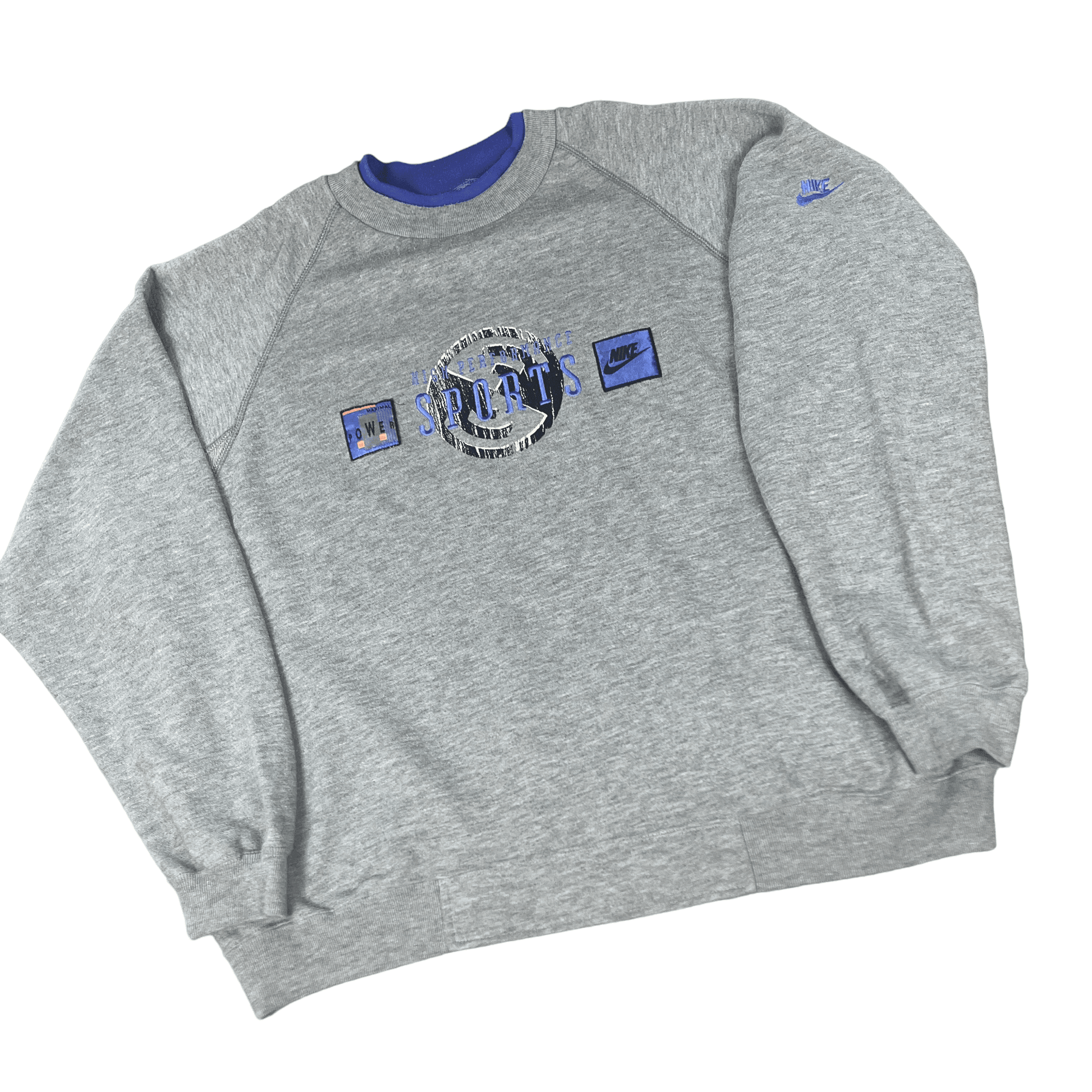 Vintage 90s Grey + Purple Nike High Preformance Sports Spell-Out Sweatshirt - XXL - The Streetwear Studio