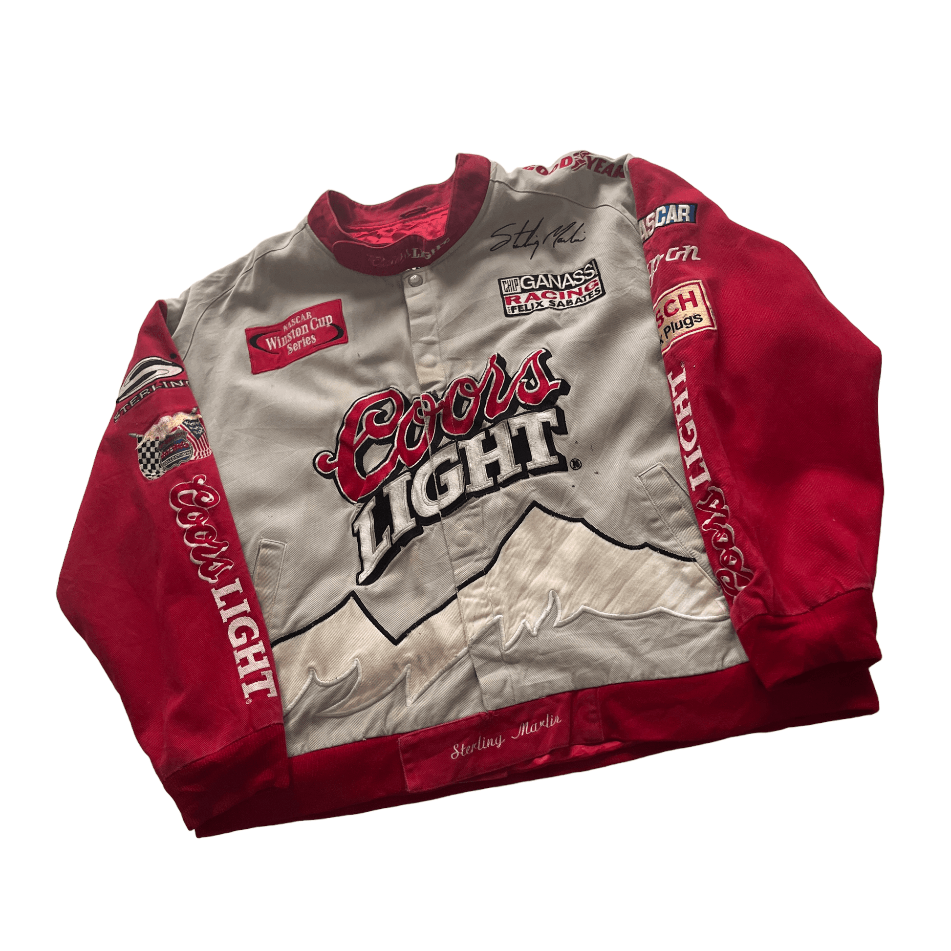 Vintage 90s Grey + Red NASCAR Coors Light Racing Jacket - Large - The Streetwear Studio