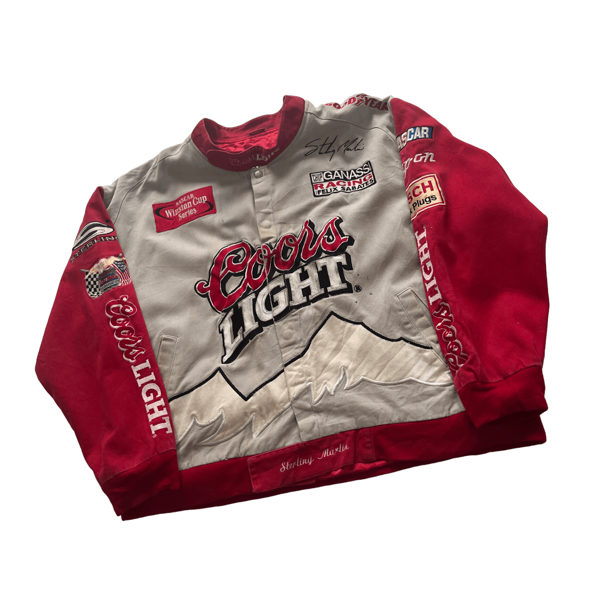 Vintage 90s Grey + Red NASCAR Coors Light Racing Jacket - Large - The Streetwear Studio