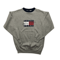 Vintage 90s Grey Tommy Hilfiger Jeans Spell-Out Sweatshirt - Large - The Streetwear Studio