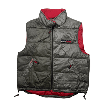 Vintage 90s Grey Tommy Hilfiger Outdoor Expedition Puffer Gilet - Extra Large - The Streetwear Studio