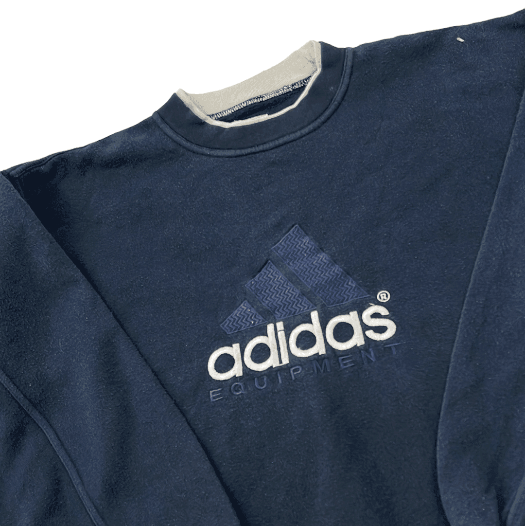 Vintage 90s Navy Blue Adidas Equipment Spell-Out Sweatshirt - Medium - The Streetwear Studio