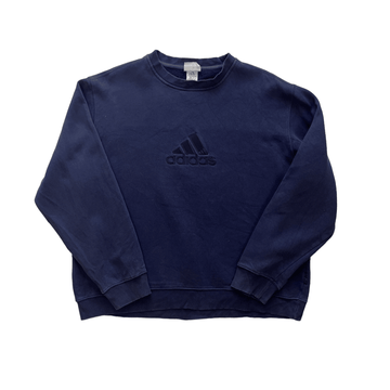 Vintage 90s Navy Blue Adidas Large Logo Sweatshirt - Extra Large - The Streetwear Studio