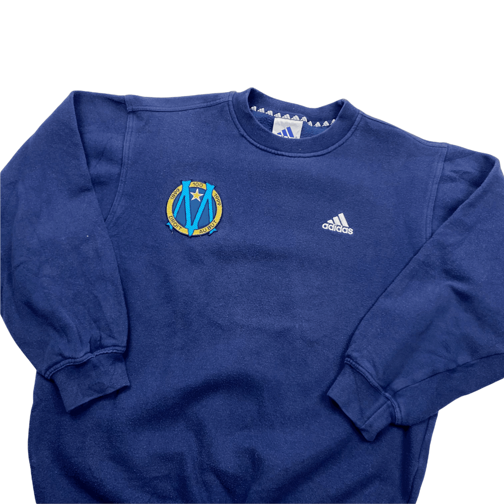 Vintage 90s Navy Blue Adidas Marseille Football Sweatshirt - Small - The Streetwear Studio