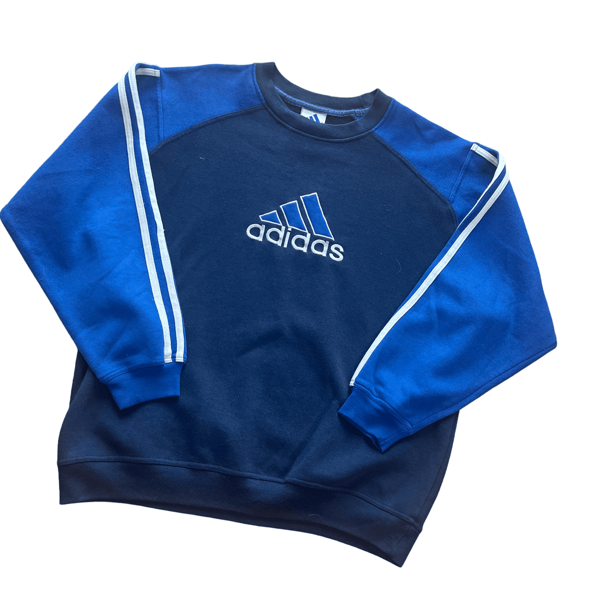 Vintage 90s Navy Blue Adidas Spell-Out Sweatshirt - Extra Large - The Streetwear Studio