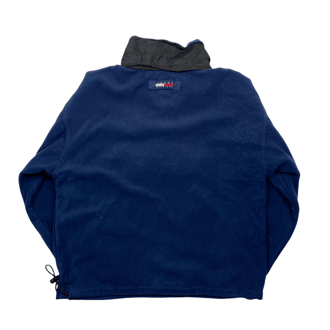 Vintage 90s Navy Blue + Black Tommy Hilfiger Fleece Hoodie - Large - The Streetwear Studio