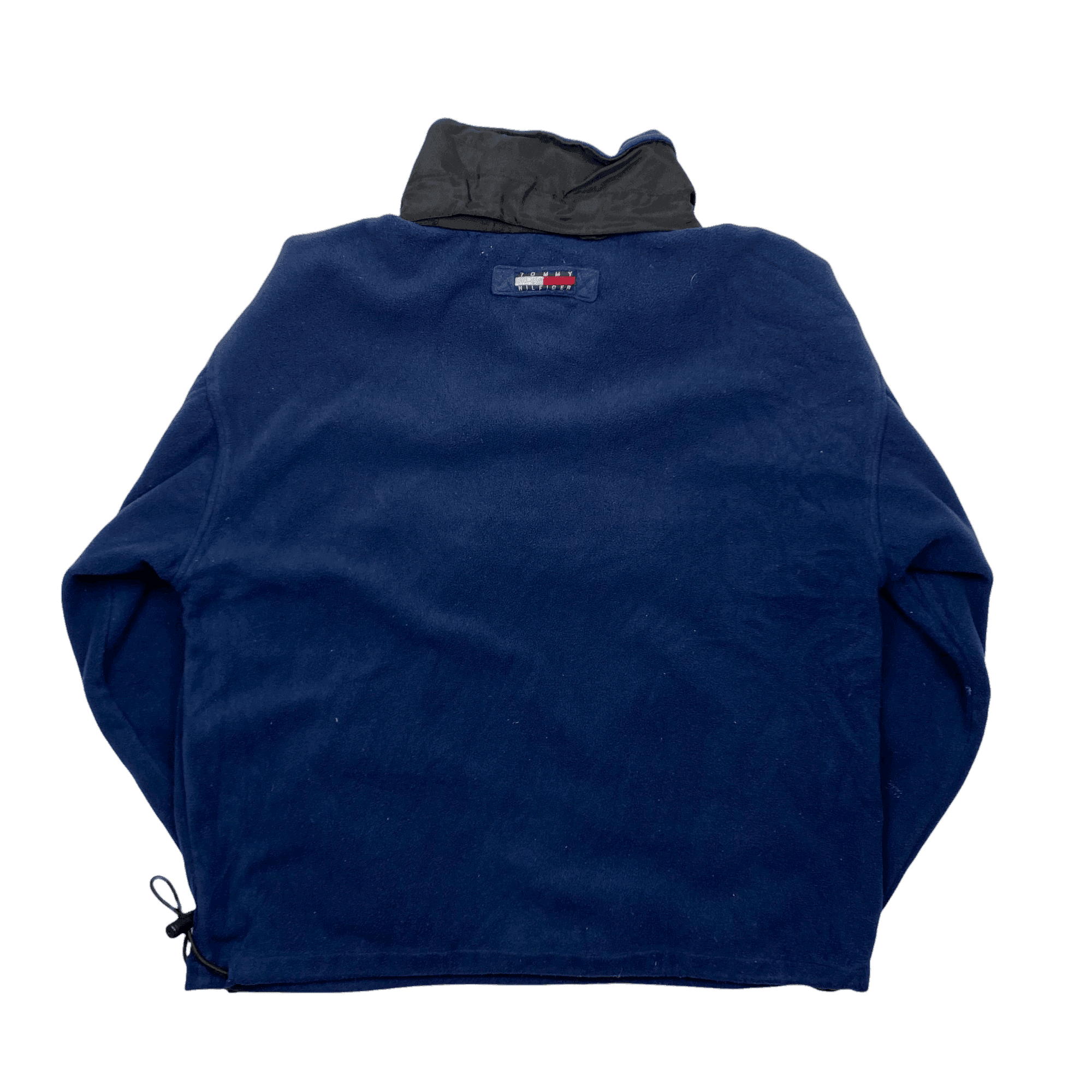 Vintage 90s Navy Blue + Black Tommy Hilfiger Fleece Hoodie - Large - The Streetwear Studio