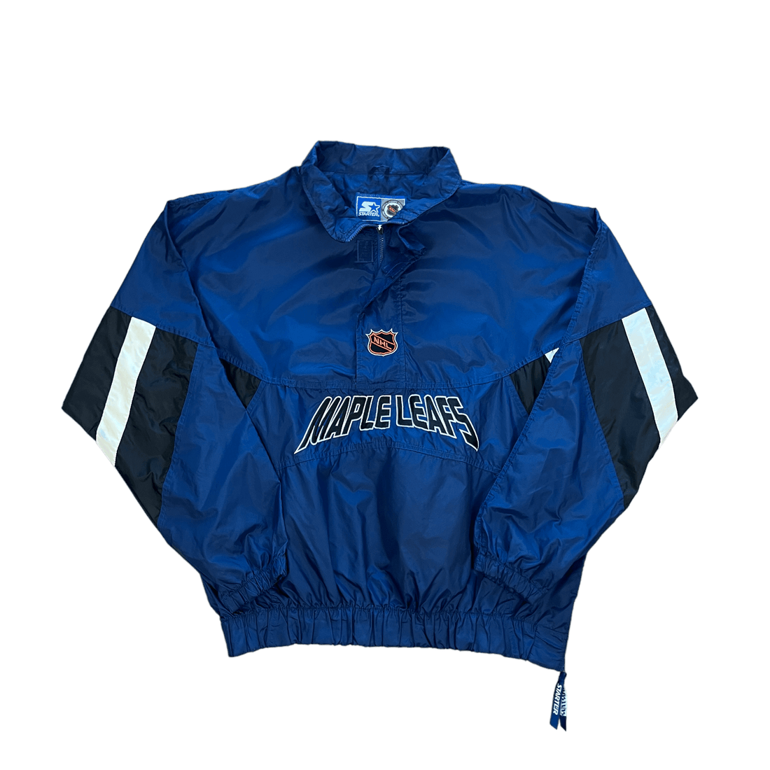 Vintage 90s Navy Blue, Black + White Starter Toronto Maples Leafs NHL Quarter Zip Jacket - Extra Large - The Streetwear Studio
