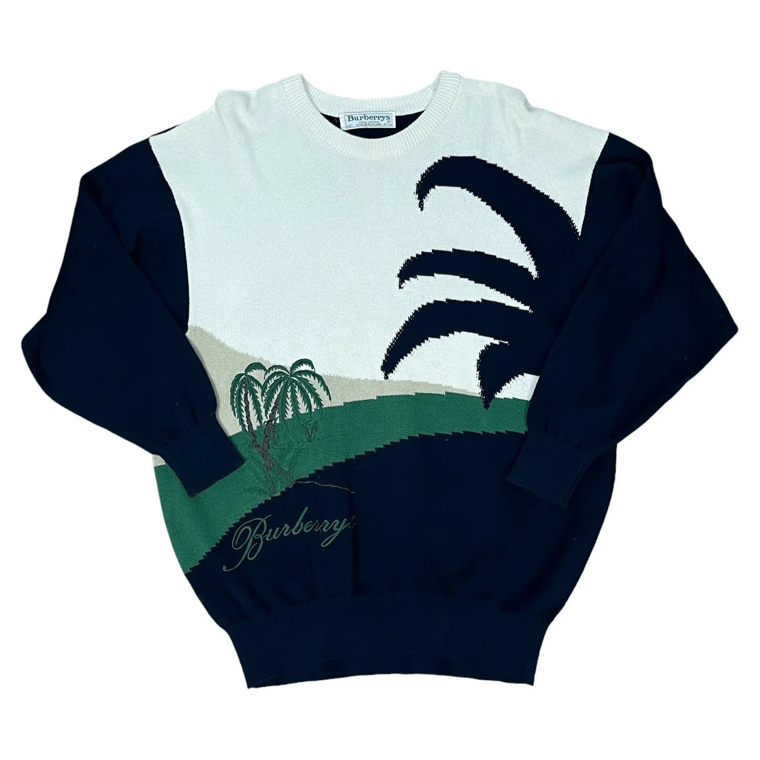 Vintage 90s Navy Blue + Cream Burberry Tree Motif Sweatshirt - XL | The Streetwear Studio