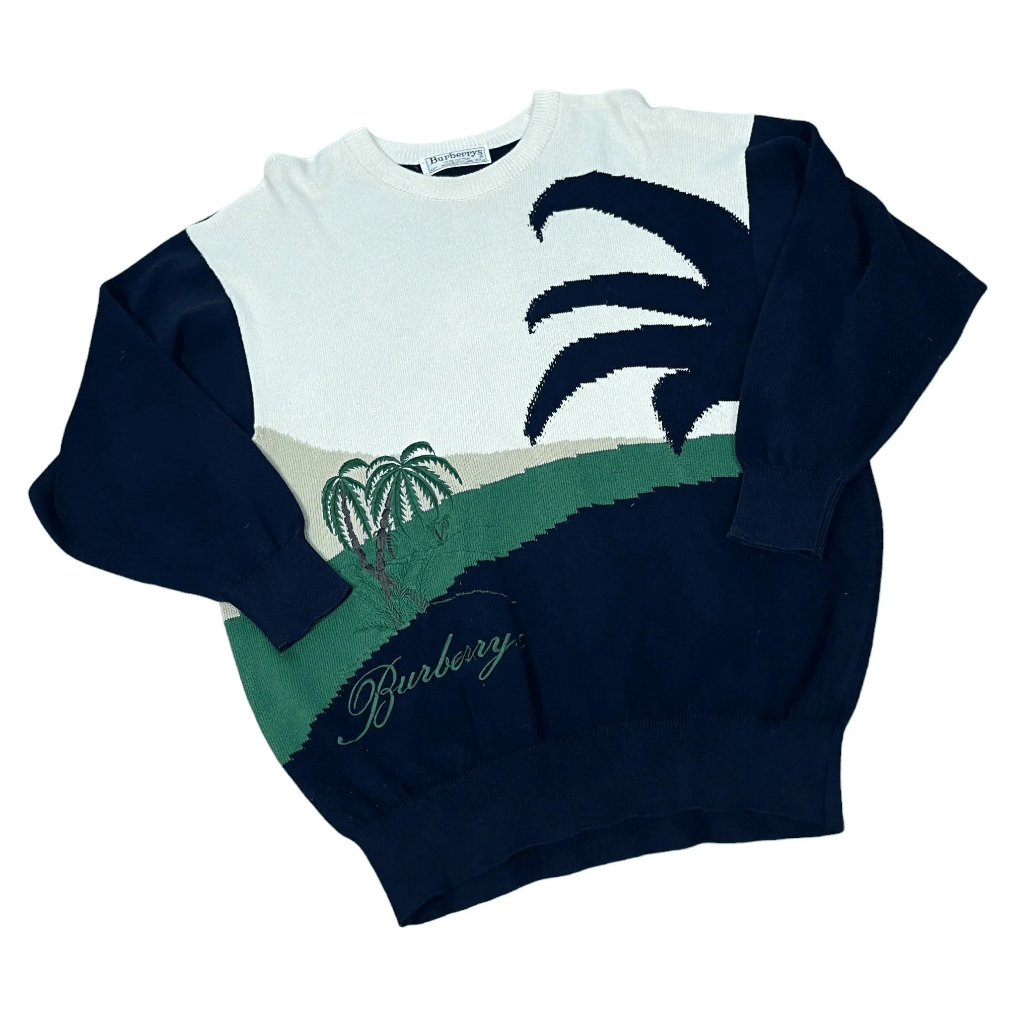Vintage 90s Navy Blue + Cream Burberry Tree Motif Sweatshirt - XL | The Streetwear Studio